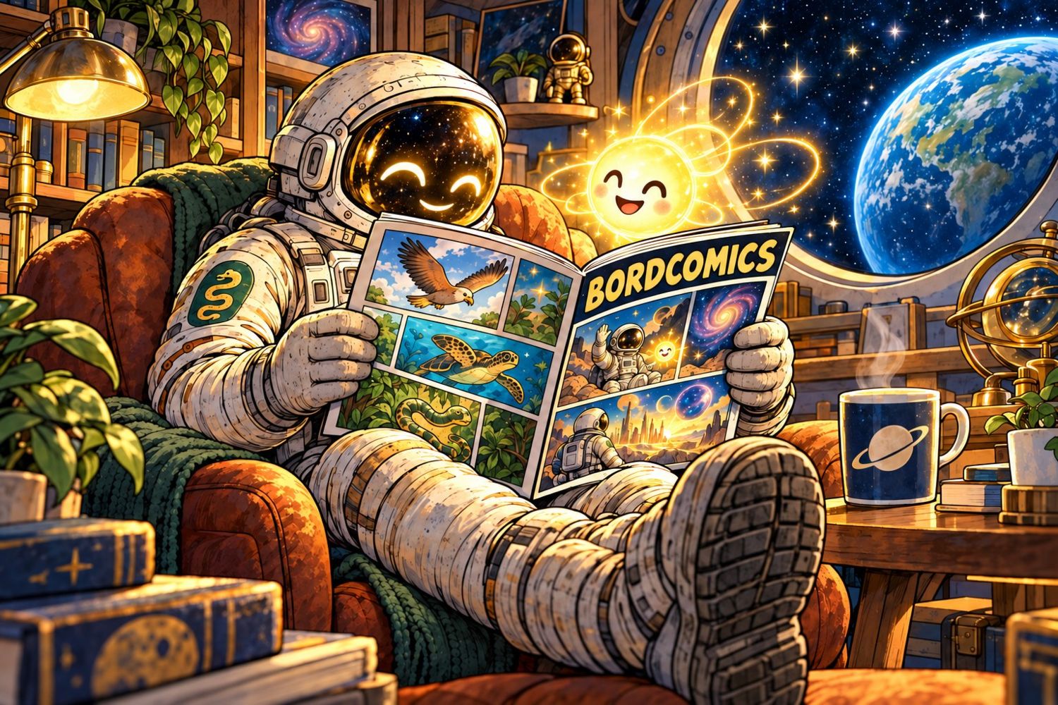 Der Pleronaut und EPI lesen ihre Bordcomics und haben Freude daran
